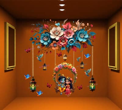 JNM Enterprises 75 cm Radha Krishna Swing Floral Wall Sticker – Self Adhesive