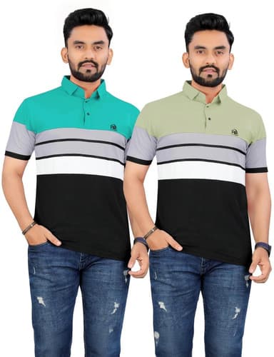 rggarment Colorblock Men Polo Neck Green Multicolor T-Shirt