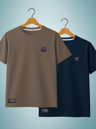 Yazole Solid Men Round Neck T-Shirt - Brown & Navy Blue Pack